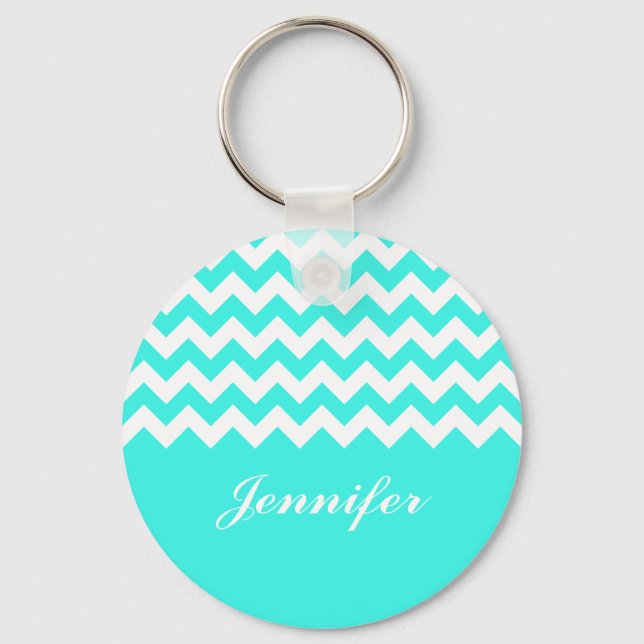 Chaveiro Monograma Personalizado Turquoise Chevron (Frente)