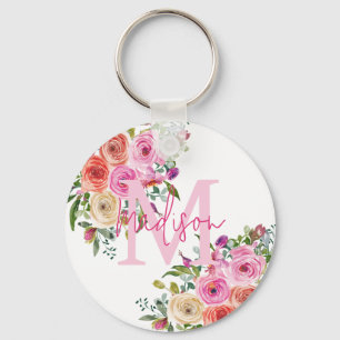 Chaveiro Monograma Personalizar Aquarela Floral