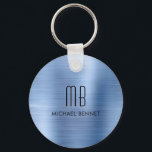 Chaveiro Monograma Pó Azul Mal Bruto Metal<br><div class="desc">Monograma Pó Azul Escoamento de Chaveiro de metal</div>