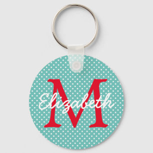 Chaveiro Monograma Pontilhada de Teal e Vermelho Préppy