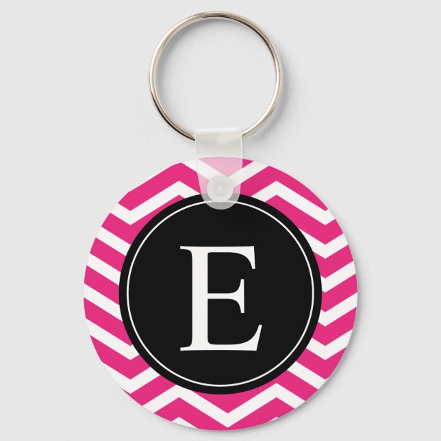 Chaveiro Monograma Preto Cevron Branco Rosa (Frente)