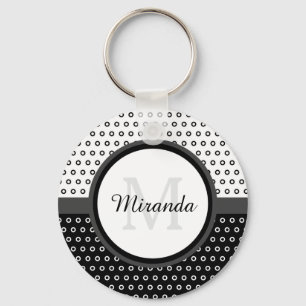 Chaveiro Monograma preto e branco das bolinhas da