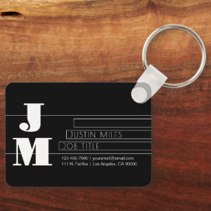 Chaveiro Monograma Preto e Branco Retro-moderno Personalizá