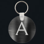 Chaveiro Monograma Preto Moderno de Aço Inoxidável<br><div class="desc">Chaveiro de Elegante Metálico de Aço Isolado,  preto moderno e elegante. Esses Chaveiros podem ser personalizados para incluir seu nome e nome inicial. Estas correntes-chave fazem favores de excelente,  chá de panela ou festa de solteira.</div>