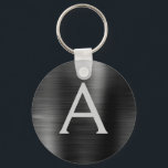 Chaveiro Monograma Preto Moderno de Aço Inoxidável<br><div class="desc">Chaveiro de Elegante Metálico de Aço Isolado,  preto moderno e elegante. Esses Chaveiros podem ser personalizados para incluir seu nome e nome inicial. Estas correntes-chave fazem favores de excelente,  chá de panela ou festa de solteira.</div>