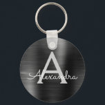 Chaveiro Monograma Preto Moderno em Aço Inox Falso<br><div class="desc">Pulseira Moderna e Elegante em Aço Inox Falso Preto. Essas pulseiras podem ser personalizadas para incluir sua inicial e primeiro nome. Essas pulseiras são ótimas lembranças para aniversário,  chá de noiva ou despedida de solteira.</div>