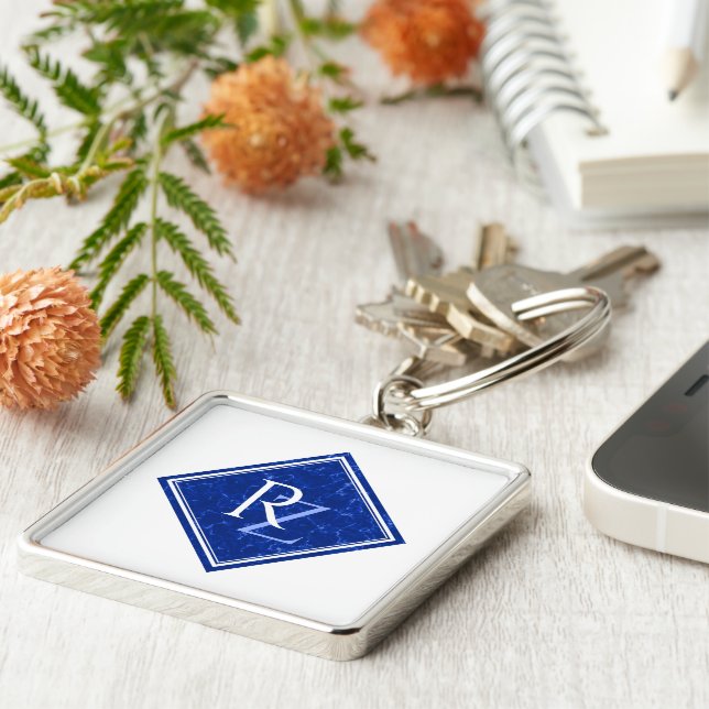 Chaveiro Monograma Real Azul Marble Diamond Elegante (Lateral)