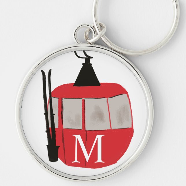 Chaveiro Monograma Retro Red Ski Gondola Lift Personalizado (Frente)