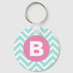 Chaveiro Monograma Rosa Chevron Azul Claro Moderno