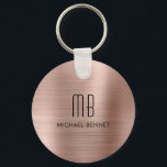 Chaveiro Monograma, Rosa Dourado, Faux, com metal escovado<br><div class="desc">Chaveiro metálico Rosa com Dourada de monograma personalizado</div>