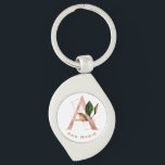 Chaveiro Monograma Rosa Dourado Floral Personalizado<br><div class="desc">A letra A - um belo monograma inicial em rosa dourado embelezado com um padrão fino de cor d'água floral e geométrico. Ideia ideal de presente e manutenção para a sua dama de honra favorita. Personalize facilmente o nome da sua escolha.</div>
