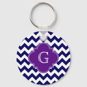 Chaveiro Monograma roxo branco de Chevron Quatrefoil dos