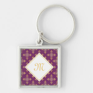 Chaveiro Monograma Roxo e Dourado Quatre Floral