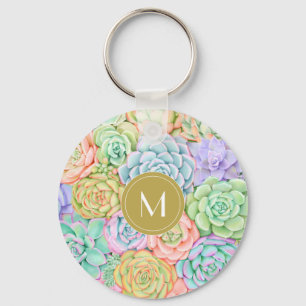 Chaveiro Monograma Suculente Aquarela Pastel Colorido