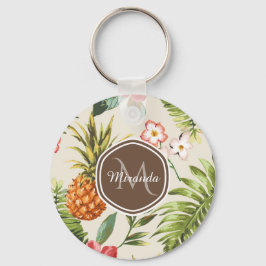 Chaveiro Monograma Tropical Exótico de Ananás Floral Castan