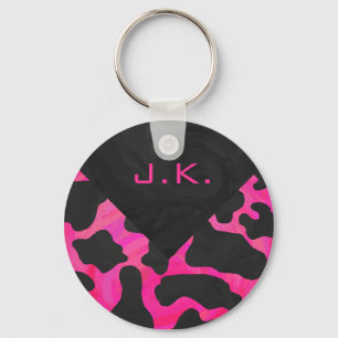 Chaveiro Monograma Vaca Rosa e Preto Estampa