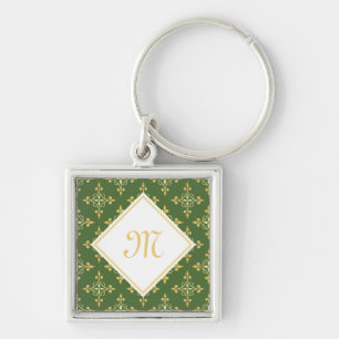 Chaveiro Monograma verde e Dourado Quatre Floral