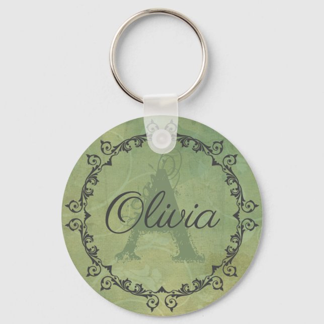 Chaveiro Monograma Verde Oleícola Chic Personalizado (Frente)