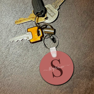 Chaveiro Monograma vermelho mínimo simples Nome inicial
