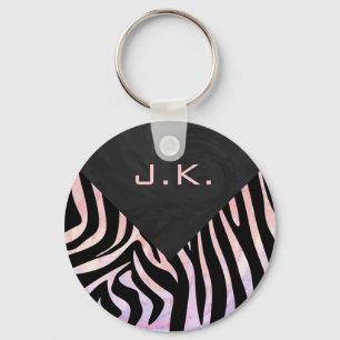 Chaveiro Monograma Zebra Preto e Rosa
