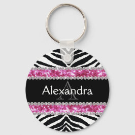 Chaveiro Monogramas Faux Glitter Bling Zebra Girls Nome ID