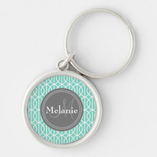 Chaveiro Monogrammed Mint Cinza Ogee Marrocos Padrão