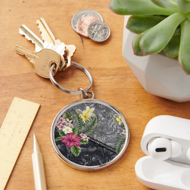 Chaveiro Monstera Havaiana Tapa e Hibiscus (Mesa)