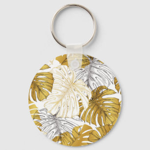 Chaveiro Monstera Leaves: Ouro Branco