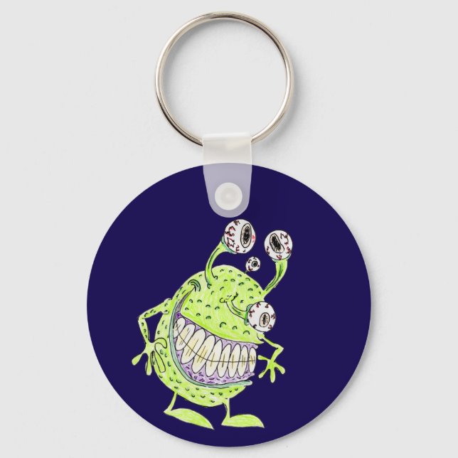 Chaveiro monstro alienígena verde de 4 olhos (Frente)