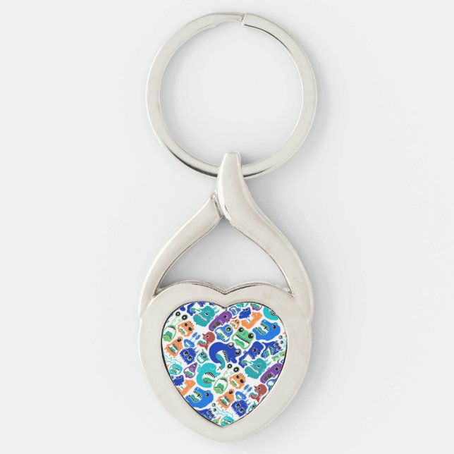 Chaveiro Monstros colorido bonitos encaram padrões Maiúscul (Frente)