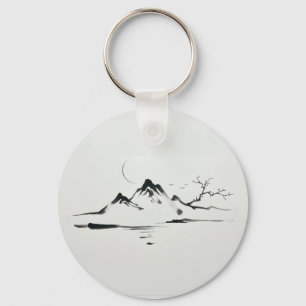 Chaveiro "Montanhas ao Luar: Paisagem Sumi-e"