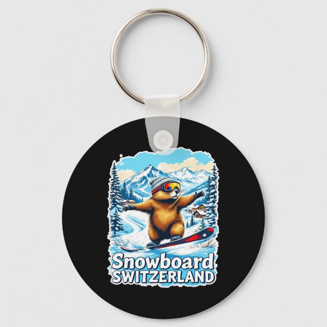 Chaveiro Montanhas Cênicas de Snowboard, Marmot Suíço, Cust (Frente)