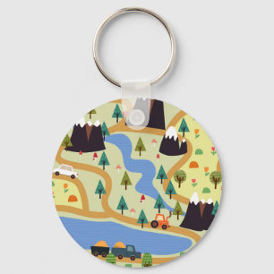 Chaveiro Montanhas, rios, floresta, padrão de carros.