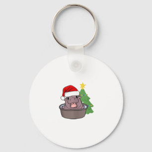Chaveiro Moo Deng hippopotamus fofo está vestindo Papai noe
