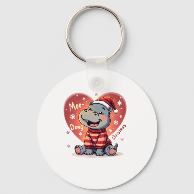 Chaveiro Moo-Deng Natal Hippo Feriado Feriado Fúcil Neve (Frente)