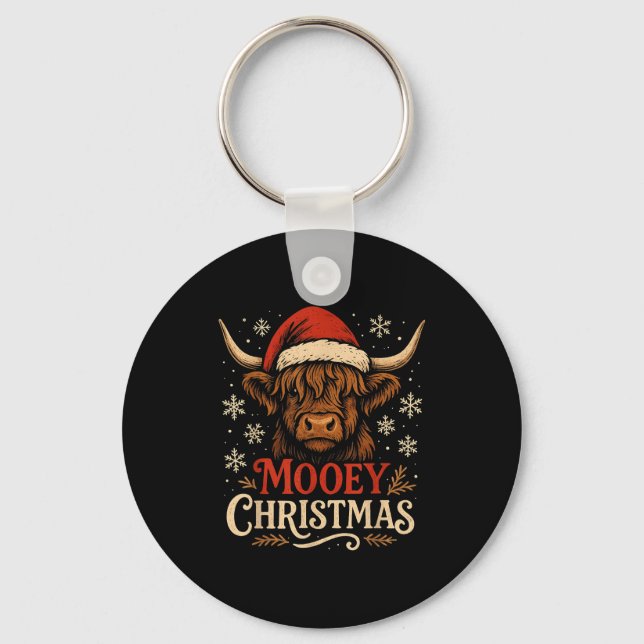 Chaveiro Mooey Christmas Highland Cow Funny Santa Hat Desig (Frente)