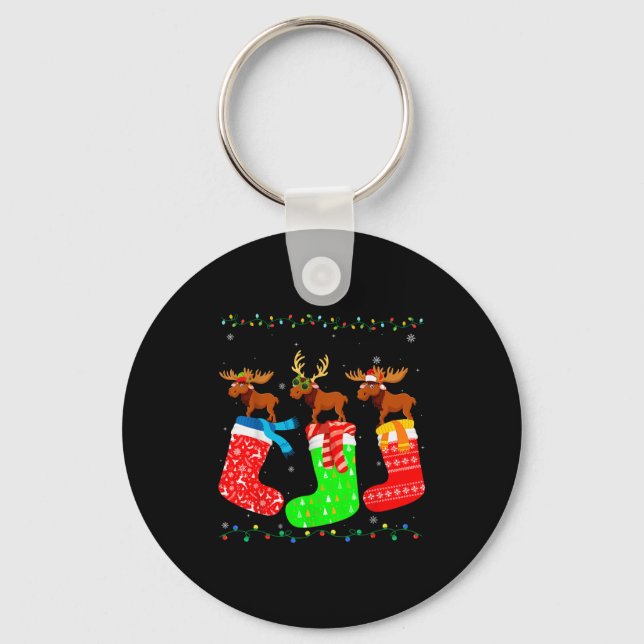 Chaveiro Moose In Xmas Socks Funny Holiday Ugly Sweater Chr (Frente)