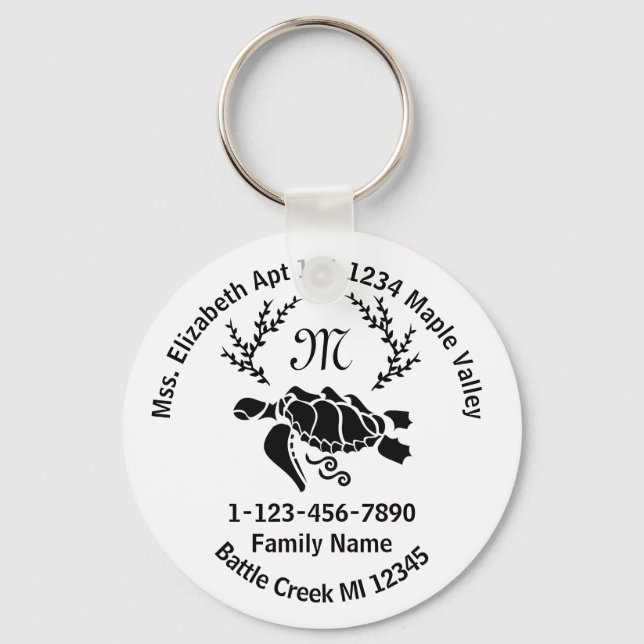 Chaveiro Morada Doméstica da Família Monograma de Tartaruga (Frente)