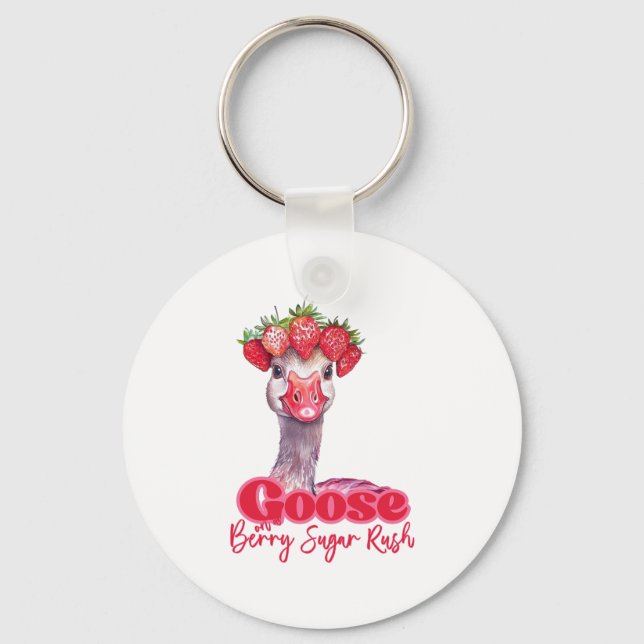 Chaveiro Morango Goose Engraçado Ganso com Morango (Frente)