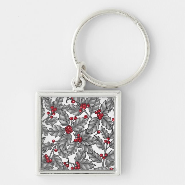 Chaveiro Morango Holly, folhas de cinza em branco (Frente)