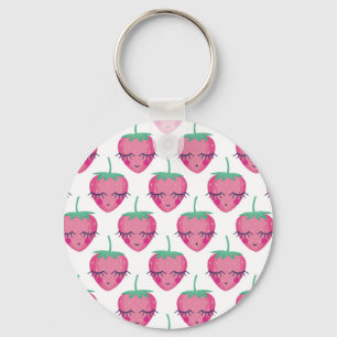 Chaveiro Morangos adormecidos sorrindo, padrão fofo.