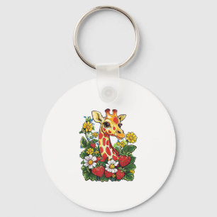 Chaveiro Morangos de Girafa e Gráfico de Flores Gira Fofa