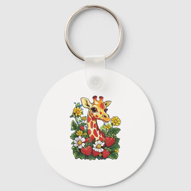 Chaveiro Morangos de Girafa e Gráfico de Flores Gira Fofa (Frente)