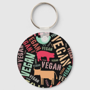 Chaveiro Mosaico da Palavra-Nuvem do "Vegan" com vaca,