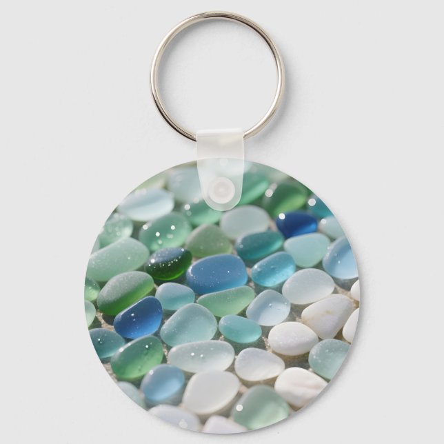 Chaveiro Mosaico de Vidro do Mar Ocean Blues Tranquilo (Frente)