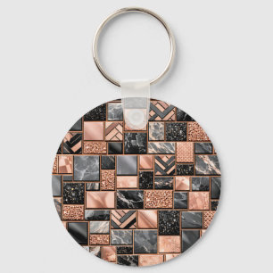 Chaveiro Mosaico Mármore Preto Dourado Rosa
