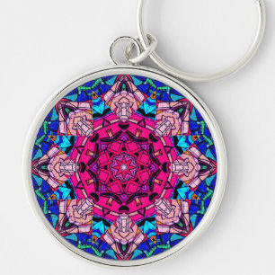 Chaveiro Mosaico Rosa Mandala Floral Psicélico Retro