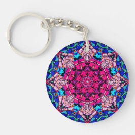 Chaveiro Mosaico Rosa Mandala Floral Psicélico Retro