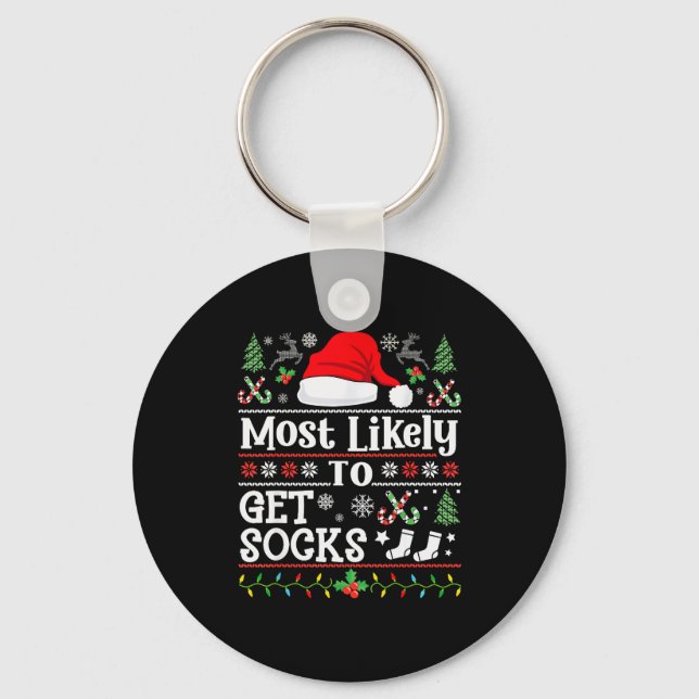 Chaveiro Most Likely To Get Socks - Family Christmas Pajama (Frente)
