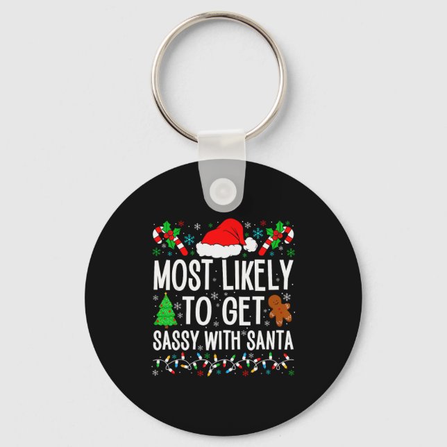 Chaveiro Most Likely To Get Sy With Santa Funny Family Chri (Frente)